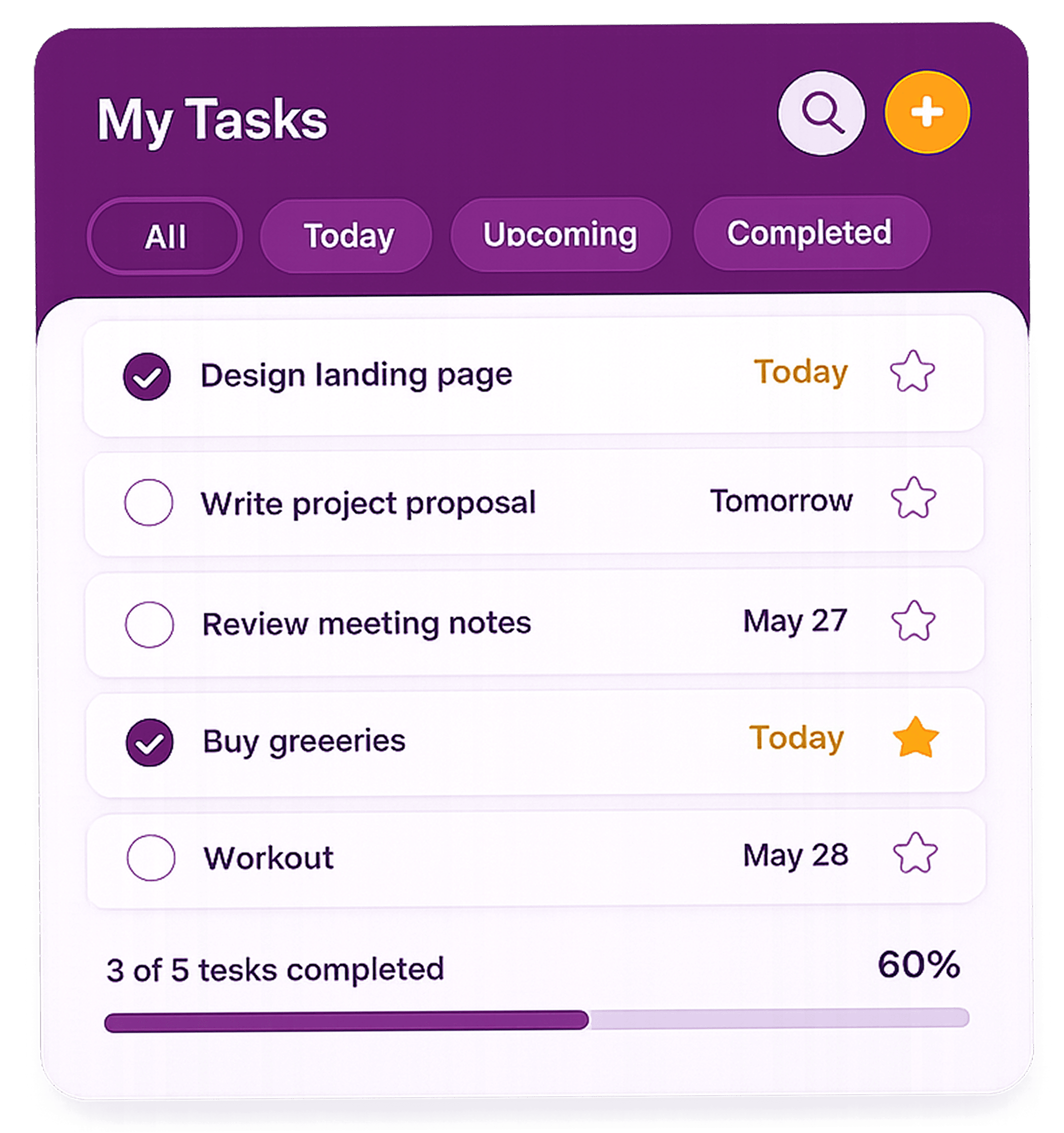 My Tasks list with progress tracking