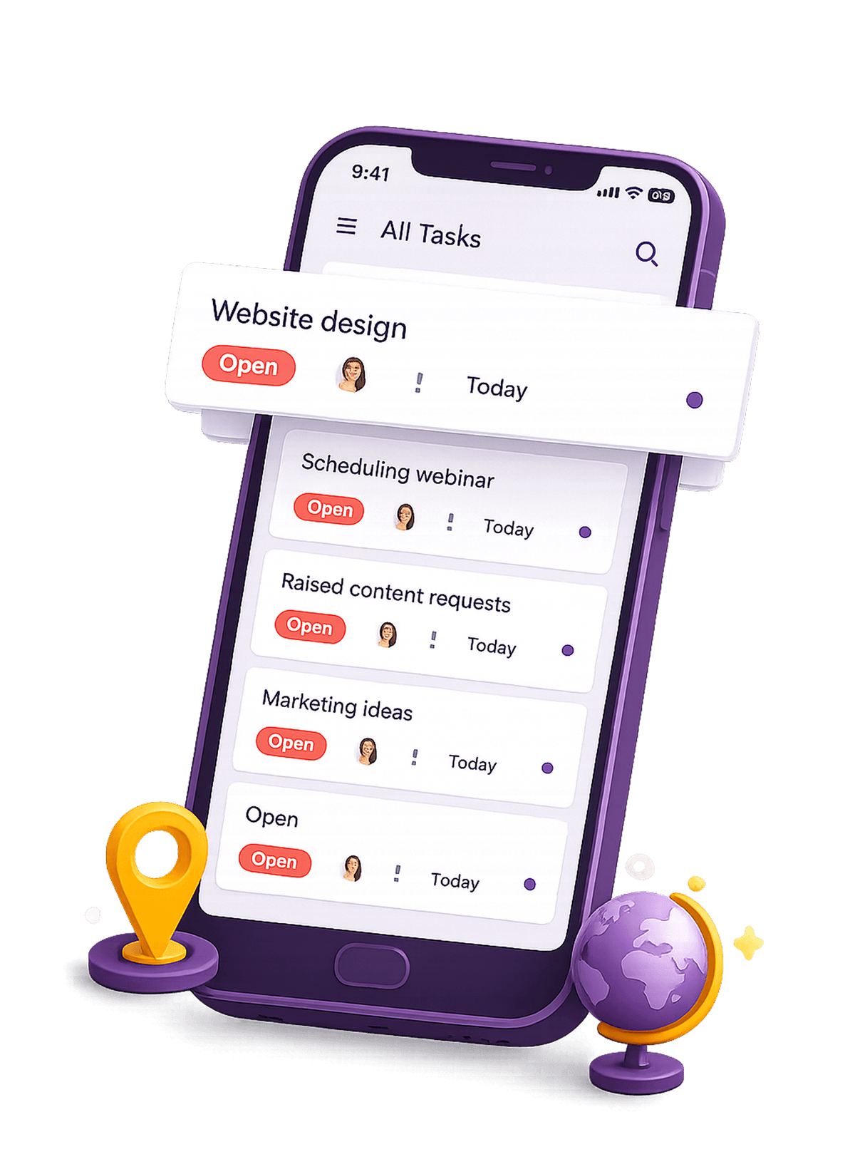SabKoBol ToDo mobile app on a phone with location and globe icons